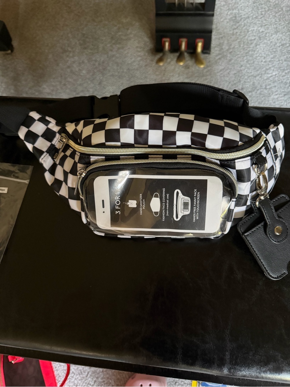 Black & White Checkered Fanny Pack with Clear Phone Pocket
